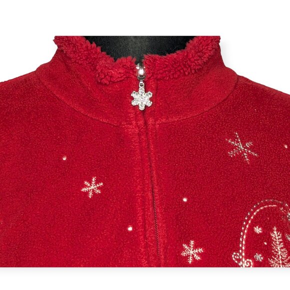 Croft & Barrow Festive Red Zip Front Fleece Jacket Snowflake Design Size PXL - Picture 5 of 15